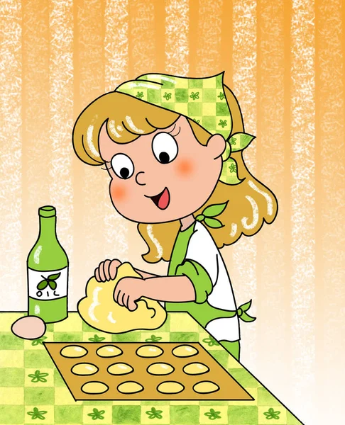 Happy young girl cooking — Stock Photo, Image