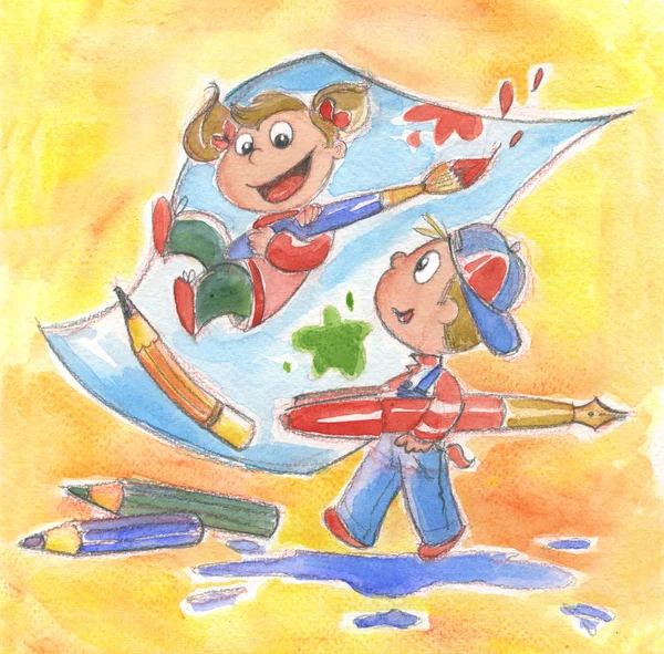 Crianças felizes pintura — Fotografia de Stock