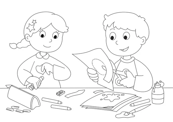 Criatividade de crianças com papel e cola — Vetor de Stock