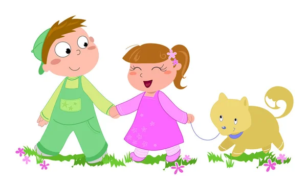 Kids with dog — Stock Vector