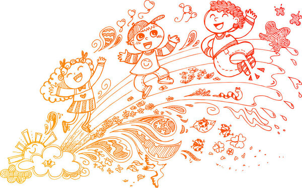 дети играют на векторе радуги
