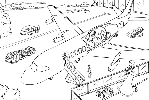 Coupe transversale du vecteur avion et aéroport — Image vectorielle