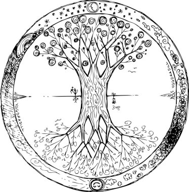 Yggdrasil hayat ağacı vektör mandala