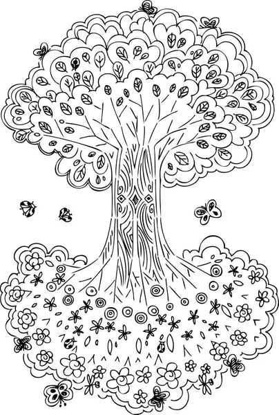 Zwart-wit-levensboom — Stockvector