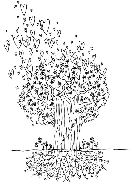 Pohon cinta hitam dan putih - Stok Vektor