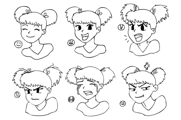 Coloriage manga fille visage vecteur — Image vectorielle