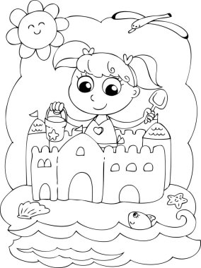 Kum ile plajda oynayan genç kız