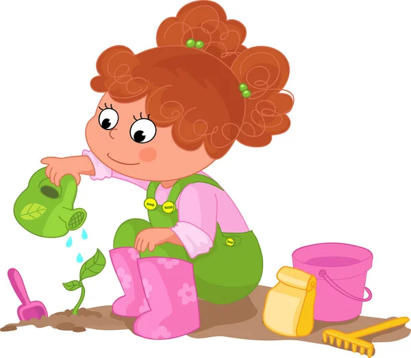 Girl doing gardening vector — Stock Vector