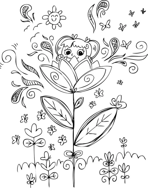 Fille mignonne dans le vecteur de fleurs — Image vectorielle