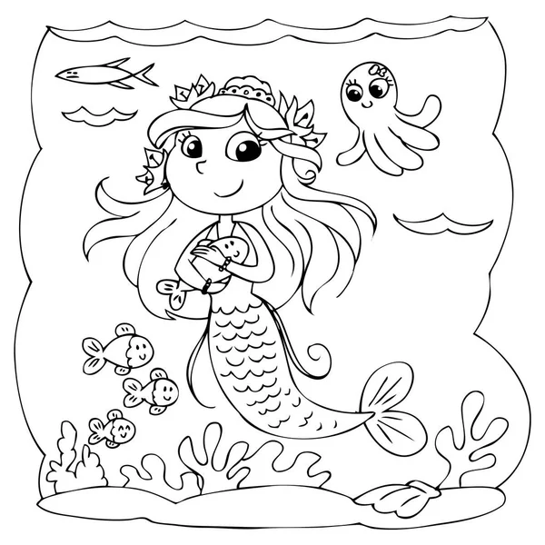 Black and white mermaid under water — Stock Vector