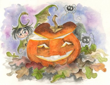 Cadılar Bayramı peri elf ve jack-o-lantern