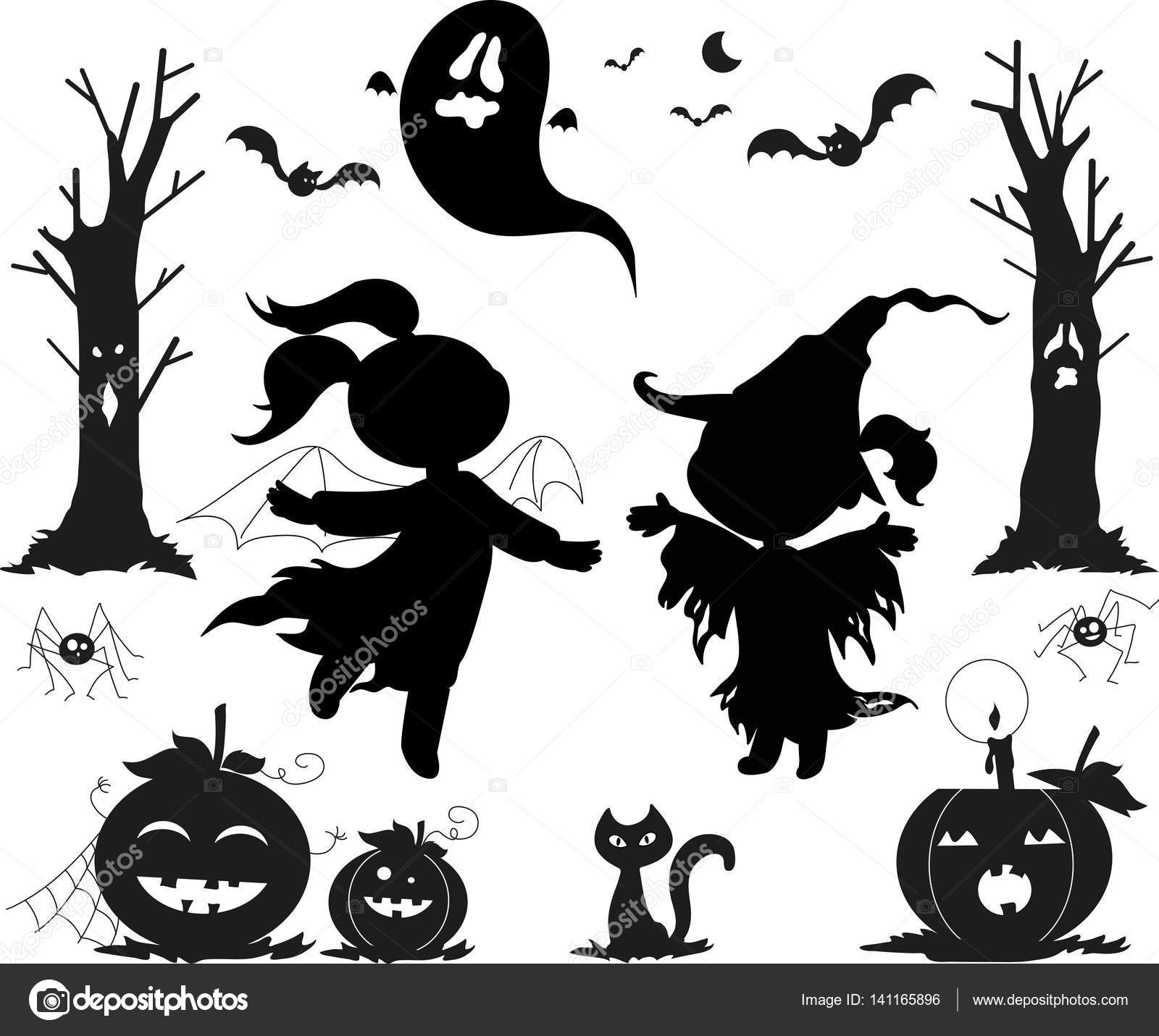 Desenho Animado Halloween Silhuetas Malignas Assustadoras Bruxas