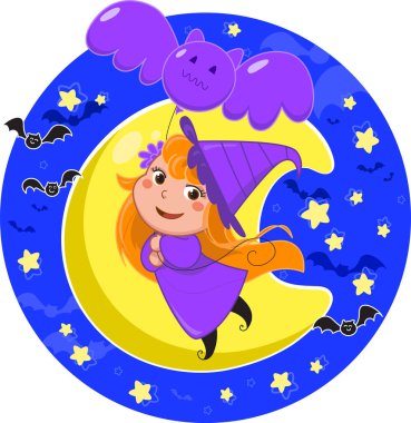 Şirin Halloween cadı ile yarasa balon vektör uçan