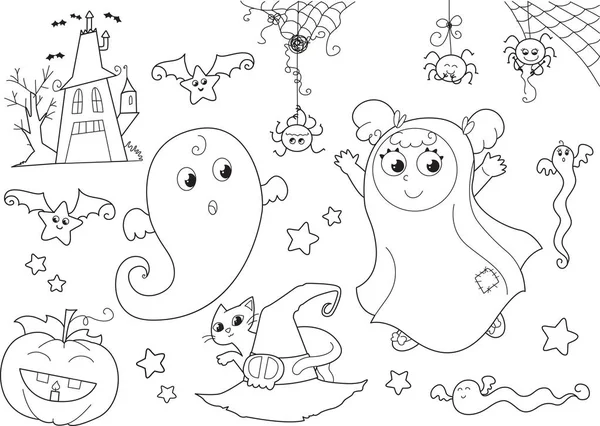 Halloween para colorear conjunto para niños pequeños vector — Archivo Imágenes Vectoriales