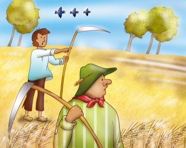 Field workers in countryside clipart
