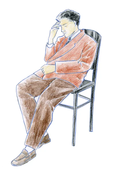 Hombre sentado - bosquejo de color —  Fotos de Stock