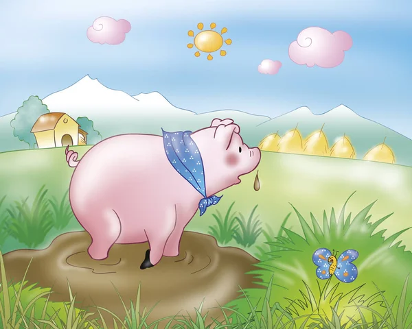 Свинья бежит в грязи — стоковое фото