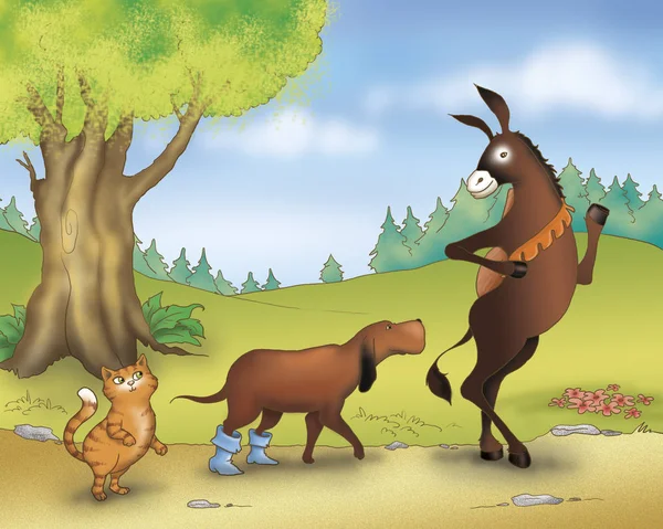 驴的狗和猫-童话故事 — 图库照片