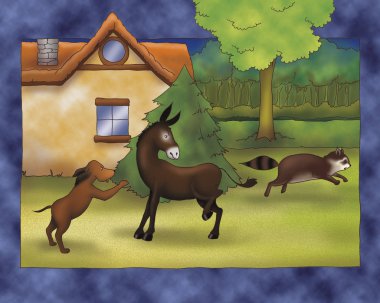 Dog, donkey and raccoon fighting clipart