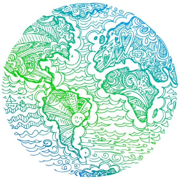 Πλανήτης γη πράσινο σκιαγραφημένο doodle διάνυσμα — Διανυσματικό Αρχείο