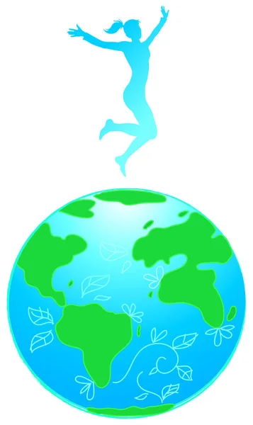 Girl jumping on Earth vector — Stock Photo, Image