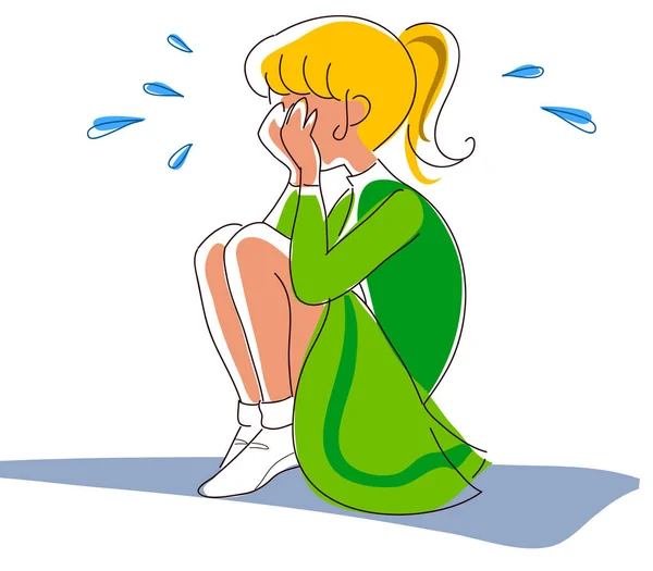 Crying girl - vector — Stock Vector