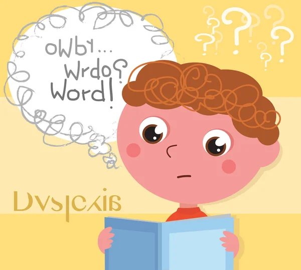 Dyslexic boy with book vector — Stock Vector