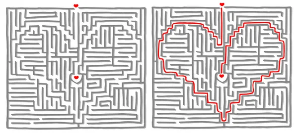 Labirent labyrinth oyunu kalp — Stok Vektör