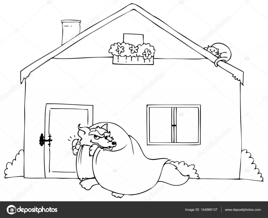 interno illustrazione vettoriale immagine Disegni da colorare lupo cattivo bussare vettoriale vettoriali stock carlacastagno Disegno casa