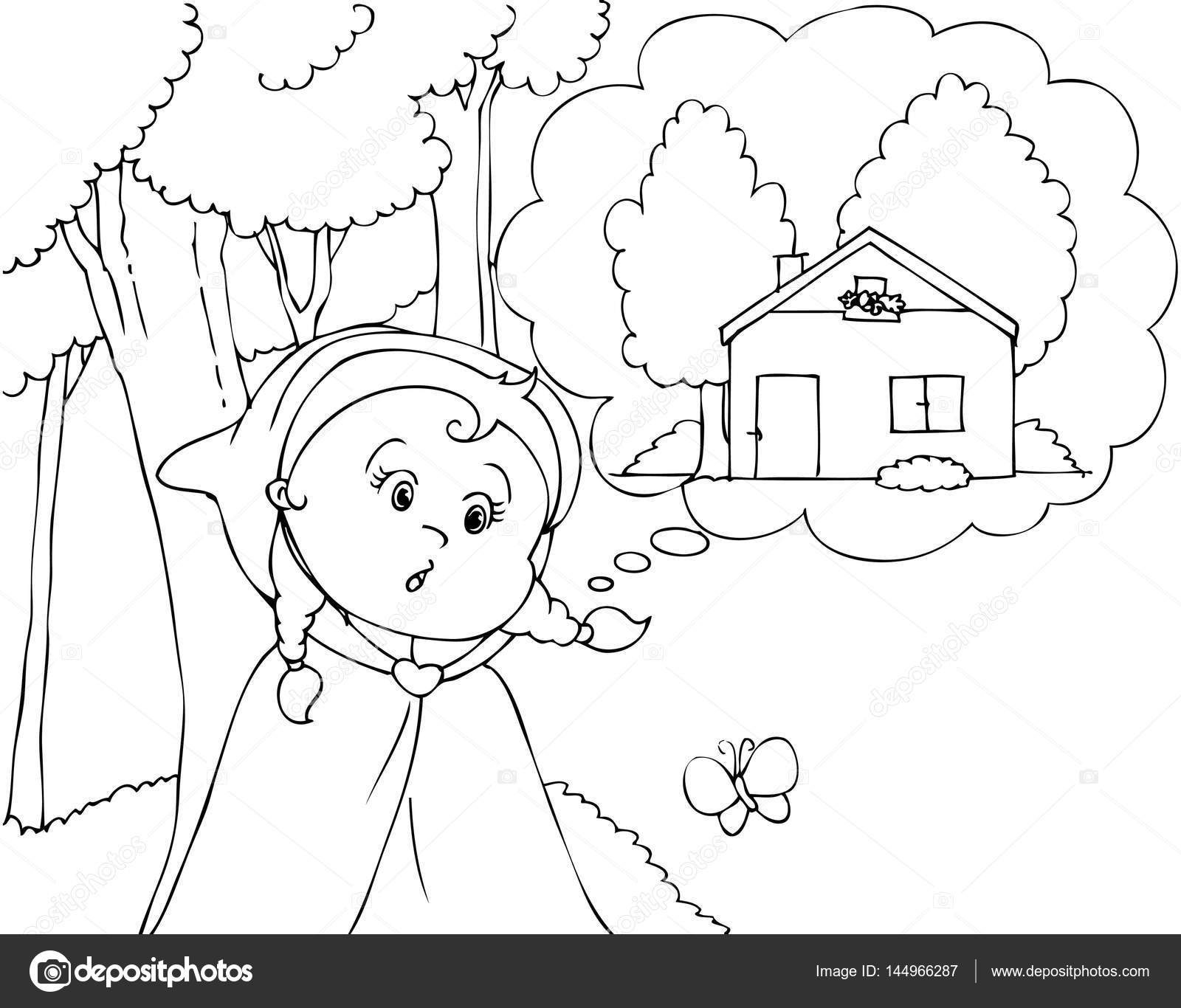 Red Riding Hood In De Houten Vector Kleurplaten Stockvector