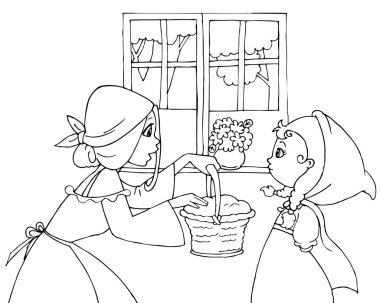 Coloring Red Riding Hood and mom vector clipart
