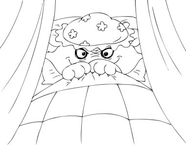 Coloring Big bad wolf in granny's bed vector clipart