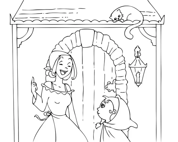 Coloriage chaperon rouge et maman 2 vecteur — Image vectorielle