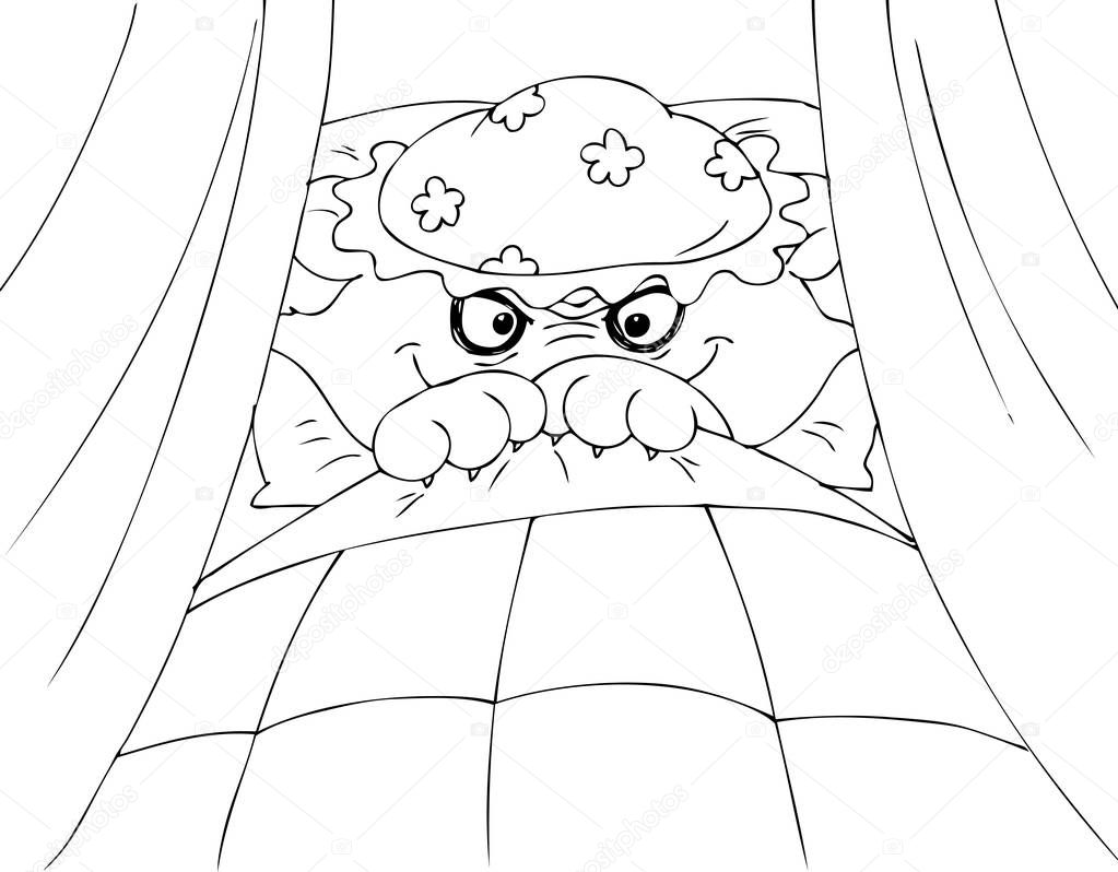 Coloring Big bad wolf in granny's bed vector