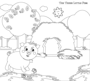 Coloring three little pigs 3 clipart