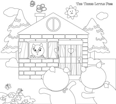 Coloring three little pigs 9: scared piglets clipart