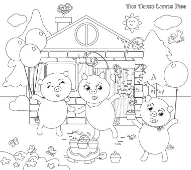 coloring three little pigs folktale happy ending clipart