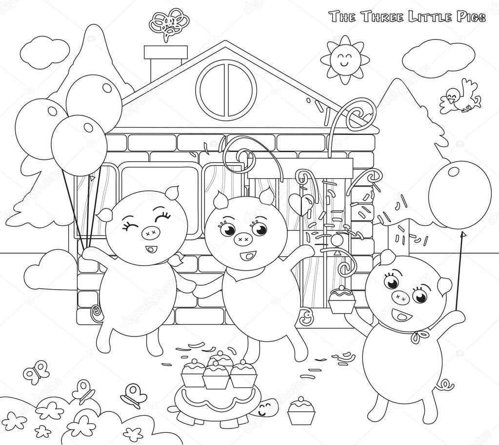coloring three little pigs folktale happy ending