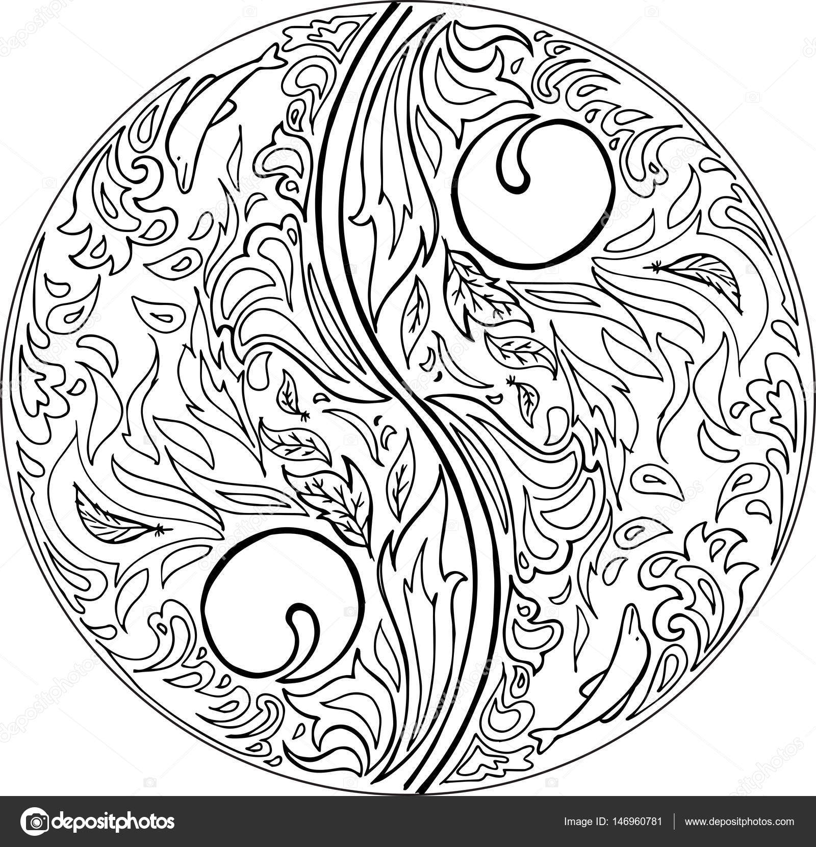 Mandala simbolo yin yang Illustrazione digitale vettoriale — Vettoriali di carlacastagno