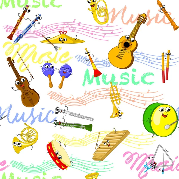 Instrumentos musicais papel de parede sem costura —  Vetores de Stock