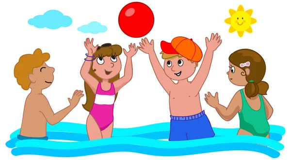 Quatre enfants jouant dans l'eau — Image vectorielle
