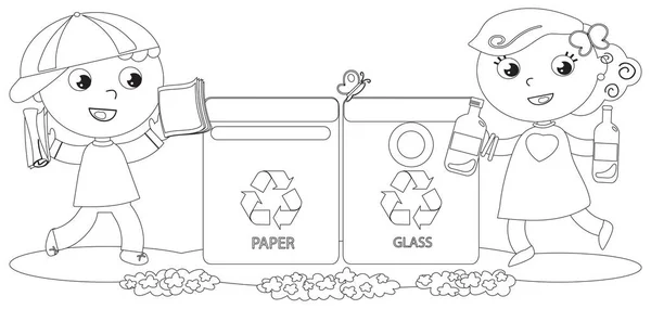 Kleurplaat kinderen recycling — Stockvector