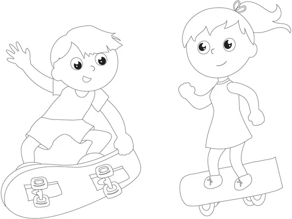 Colorear skateboarders dibujos animados vector aislado — Vector de stock