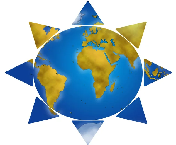 World map in sun shape — Stock Photo, Image