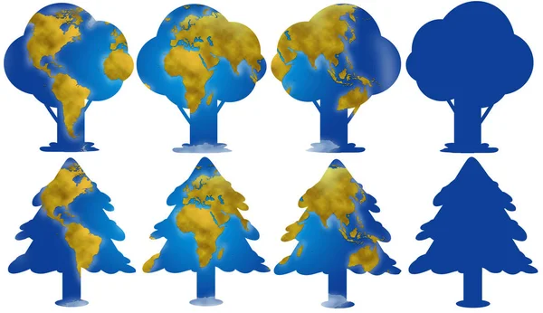 Sílhuetas de árvores com mapa de terra — Fotografia de Stock