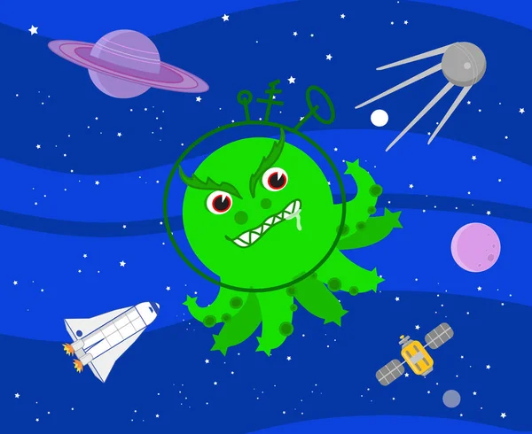 Поганий зелений інопланетянин у векторі космосу — стоковий вектор