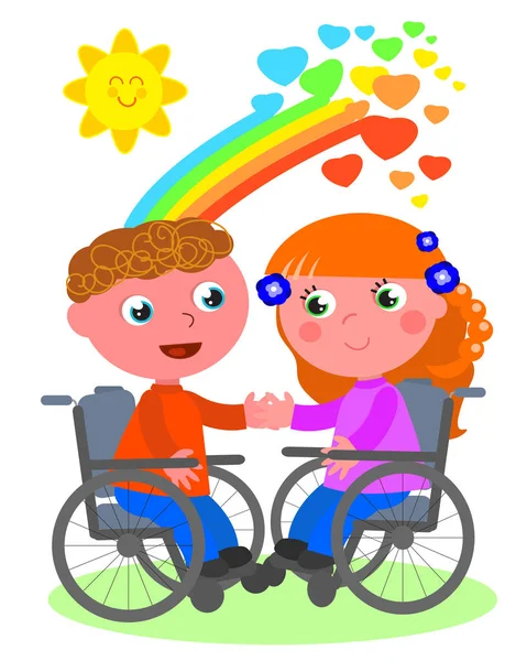 Romantic love in wheelchair vector — Stock Vector