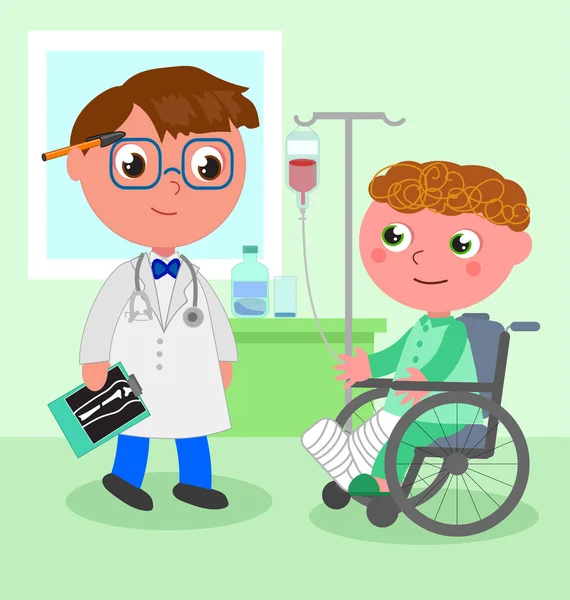 Arzt und junge Patientin im Rollstuhl — Stockvektor