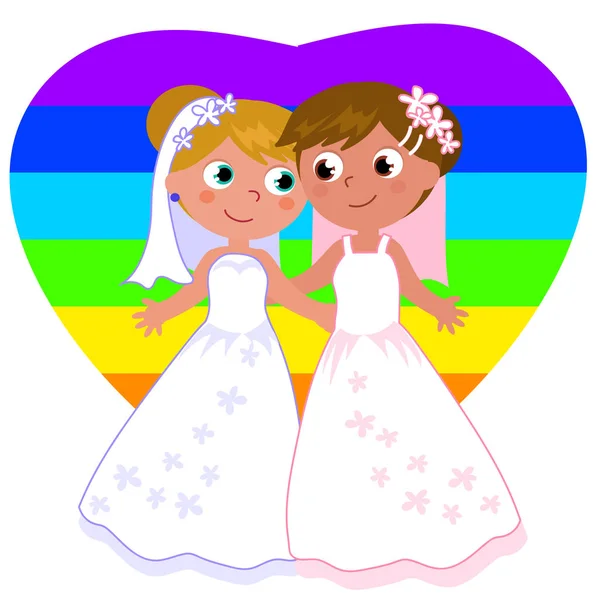 Lesbianas pareja matrimonio vector ilustración — Vector de stock