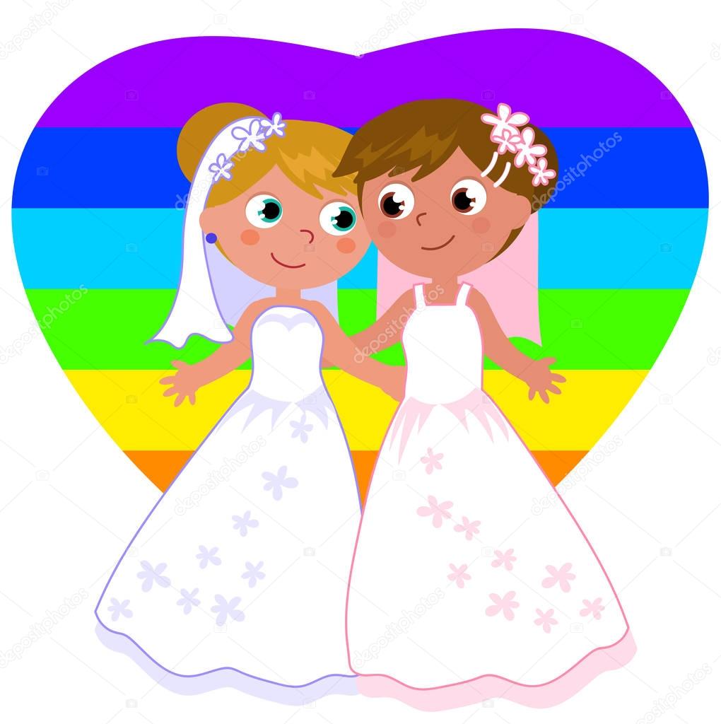 Lesbian couple marriage vector illustration